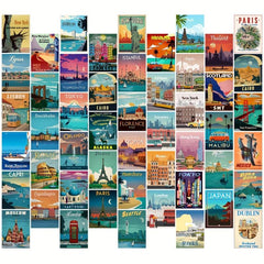 50pcs Cities Travel Vintage Poster Set to Create a Unique Wall Collage
