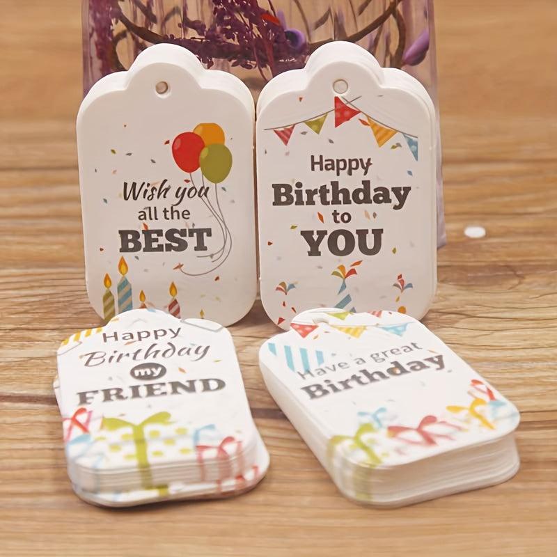 100pcs Happy Birthday Gift Tags 5X3cm Cardboard