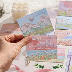 6pcs Landscape Painting Greeting Card Thanksgiving Christmas Birthday Message