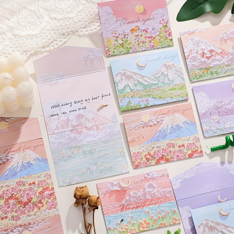 6pcs Landscape Painting Greeting Card Thanksgiving Christmas Birthday Message