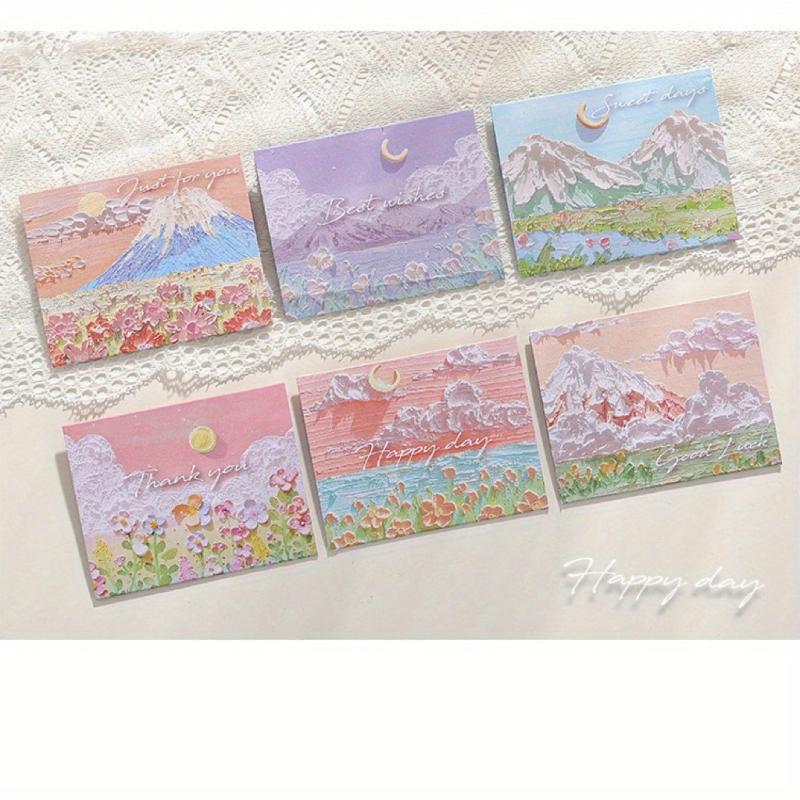 6pcs Landscape Painting Greeting Card Thanksgiving Christmas Birthday Message