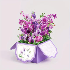 Purple Orchids Pop Up Box Card Christmas Birthday Father Mother