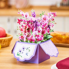 Purple Orchids Pop Up Box Card Christmas Birthday Father Mother