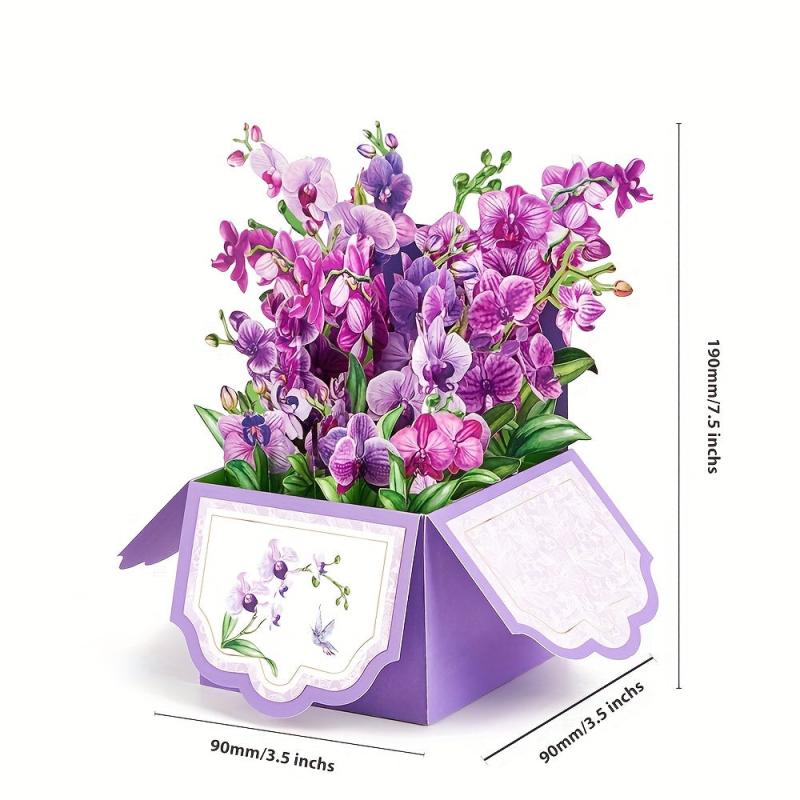 Purple Orchids Pop Up Box Card Christmas Birthday Father Mother