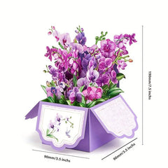 Purple Orchids Pop Up Box Card Christmas Birthday Father Mother