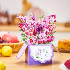 Purple Orchids Pop Up Box Card Christmas Birthday Father Mother