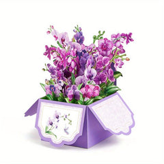 Purple Orchids Pop Up Box Card Christmas Birthday Father Mother