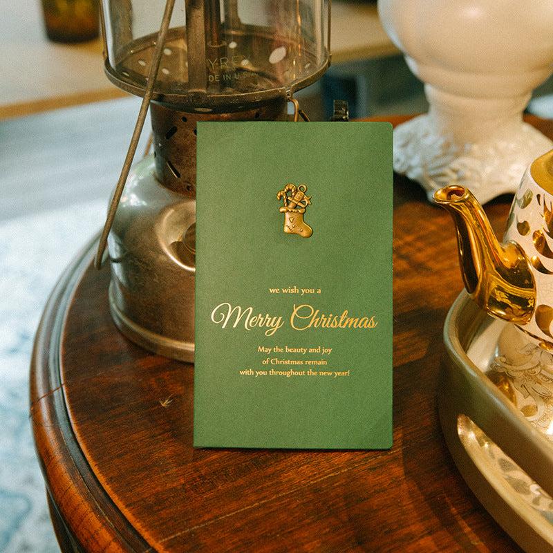 4pcs Retro Metal Special Paper Bronzing Greeting Card Christmas Card
