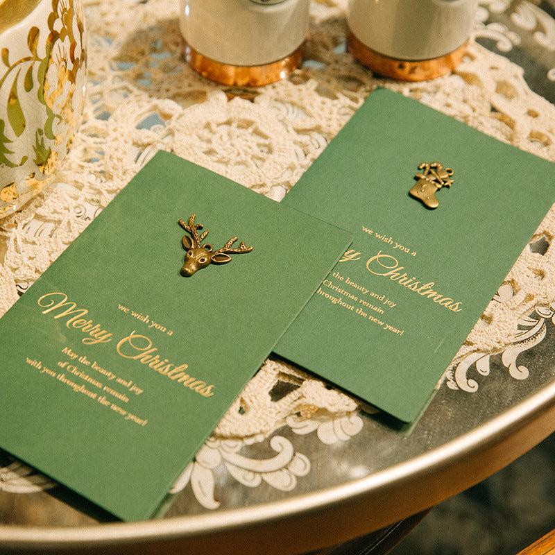 4pcs Retro Metal Special Paper Bronzing Greeting Card Christmas Card