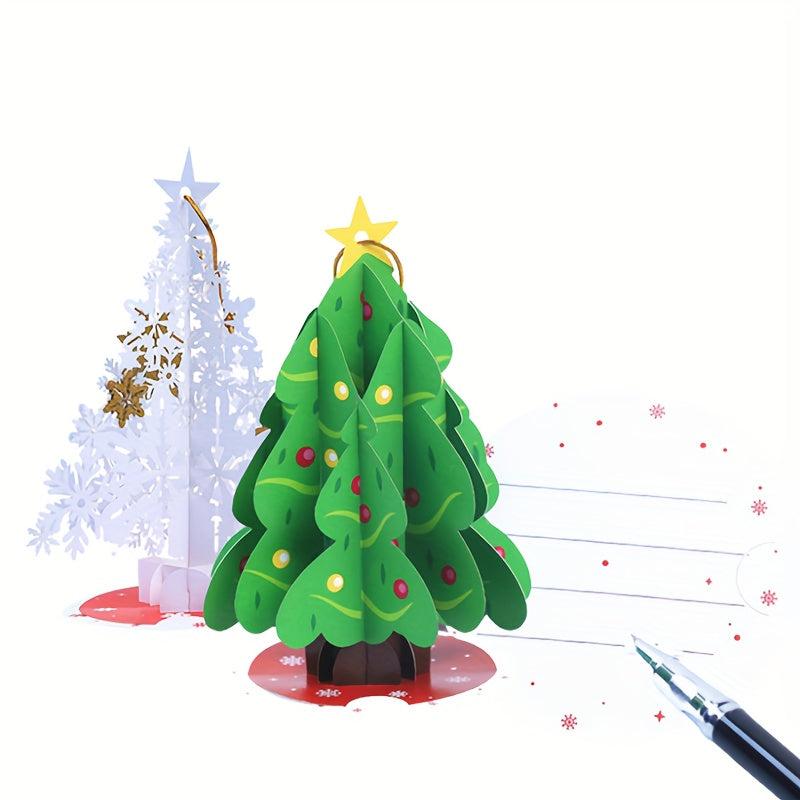 3D Pop Up Christmas Tree Greeting Card Paper Carved Cartoon Party Favor