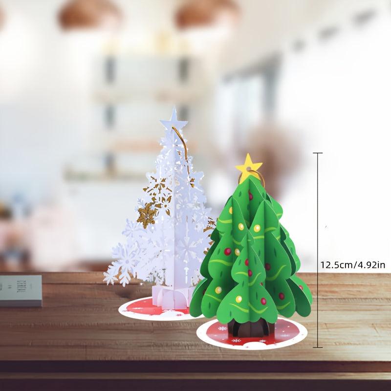 3D Pop Up Christmas Tree Greeting Card Paper Carved Cartoon Party Favor