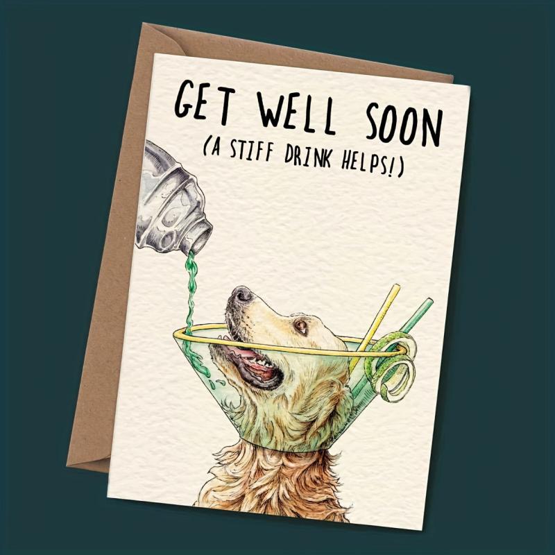 1pc Dog Cone Card Get Well Golden Retriever Feel Better