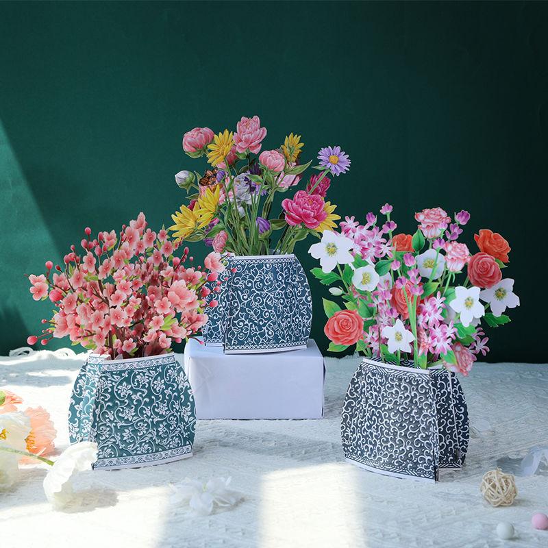 3D Porcelain Vase Greeting Card Thank You Bouquet Blessings Card
