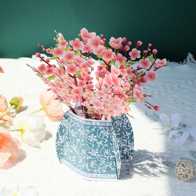 3D Porcelain Vase Greeting Card Thank You Bouquet Blessings Card