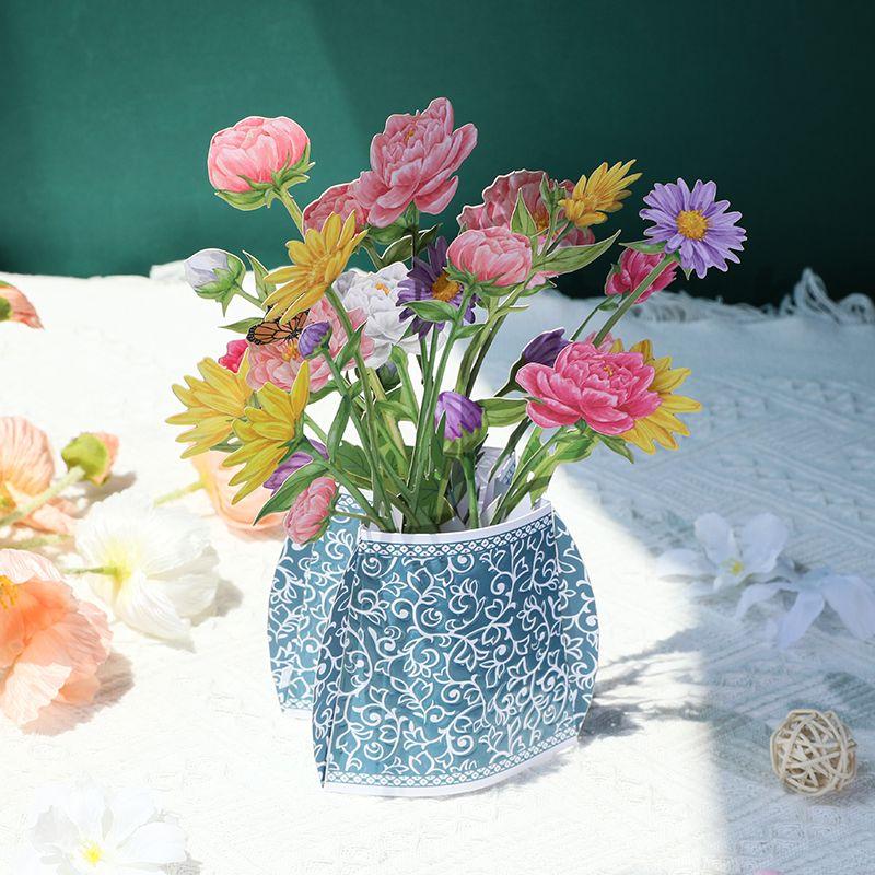 3D Porcelain Vase Greeting Card Thank You Bouquet Blessings Card