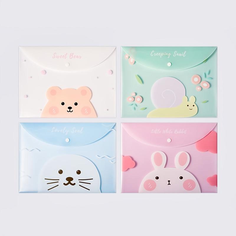 4pcs Cartoon Student Test Paper Bag A4 Transparent File Bag