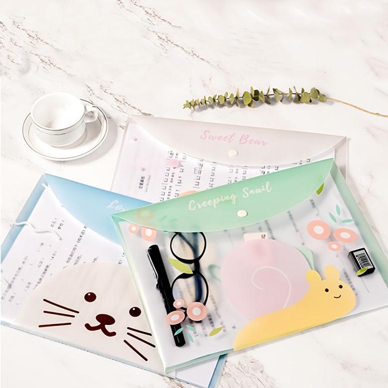4pcs Cartoon Student Test Paper Bag A4 Transparent File Bag