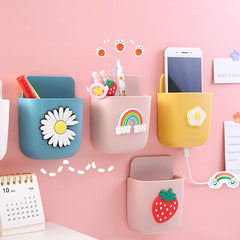 Wall Mount Phone Holder Storage Box Punch Self Adhesive