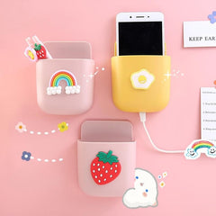 Wall Mount Phone Holder Storage Box Punch Self Adhesive