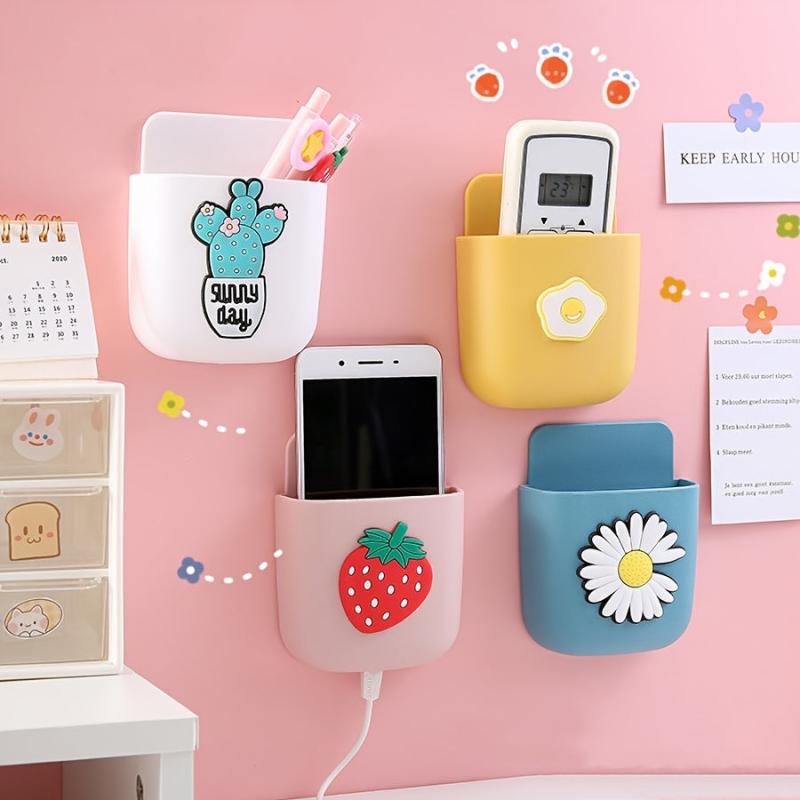 Wall Mount Phone Holder Storage Box Punch Self Adhesive