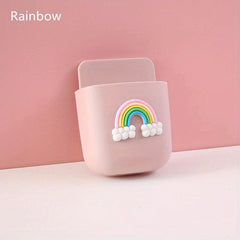 Wall Mount Phone Holder Storage Box Punch Self Adhesive
