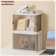 2Pcs Desktop School Supplies Storage Organizer Cabinet Transparent