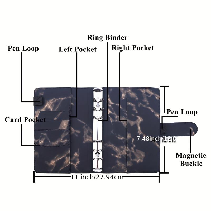 6-Ring Stylish Binder Planner Magnetic Buckle Closure PU Leather Women