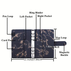 6-Ring Stylish Binder Planner Magnetic Buckle Closure PU Leather Women