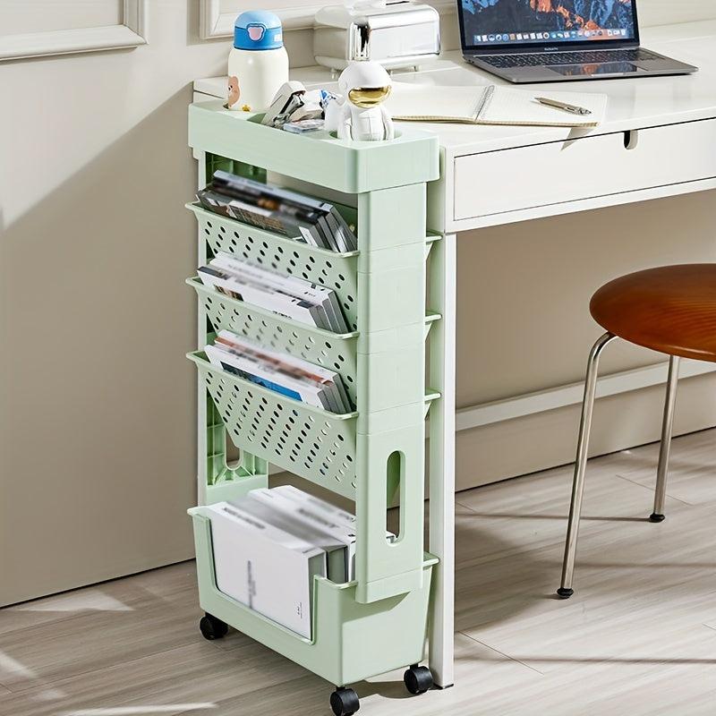 5-Level Movable Bookshelf Desk Side Bookshelf Storage Rack