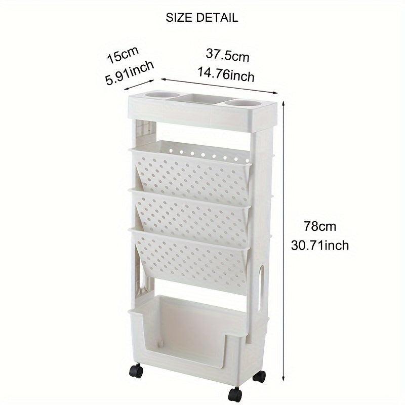 5-Level Movable Bookshelf Desk Side Bookshelf Storage Rack