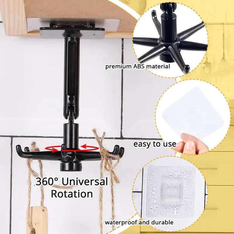 360 Rotatable Kitchen Hooks Utensil Rack Under Cabinet Holder