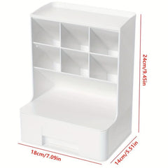 Desk Pen Holder with 7 Compartments and 1 Drawer