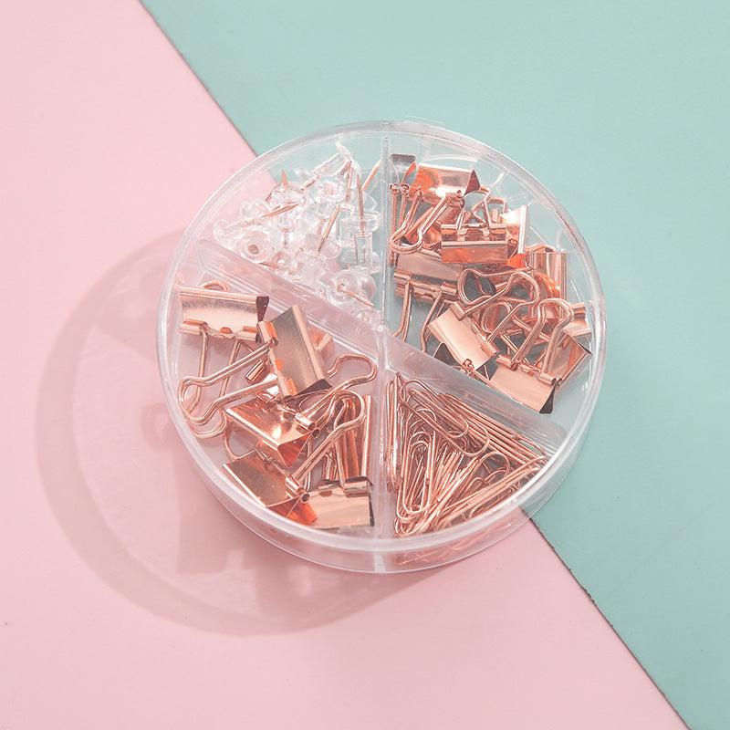 72pcs Binder Clips Paper Clamp Push Pins with Box Holder Office School
