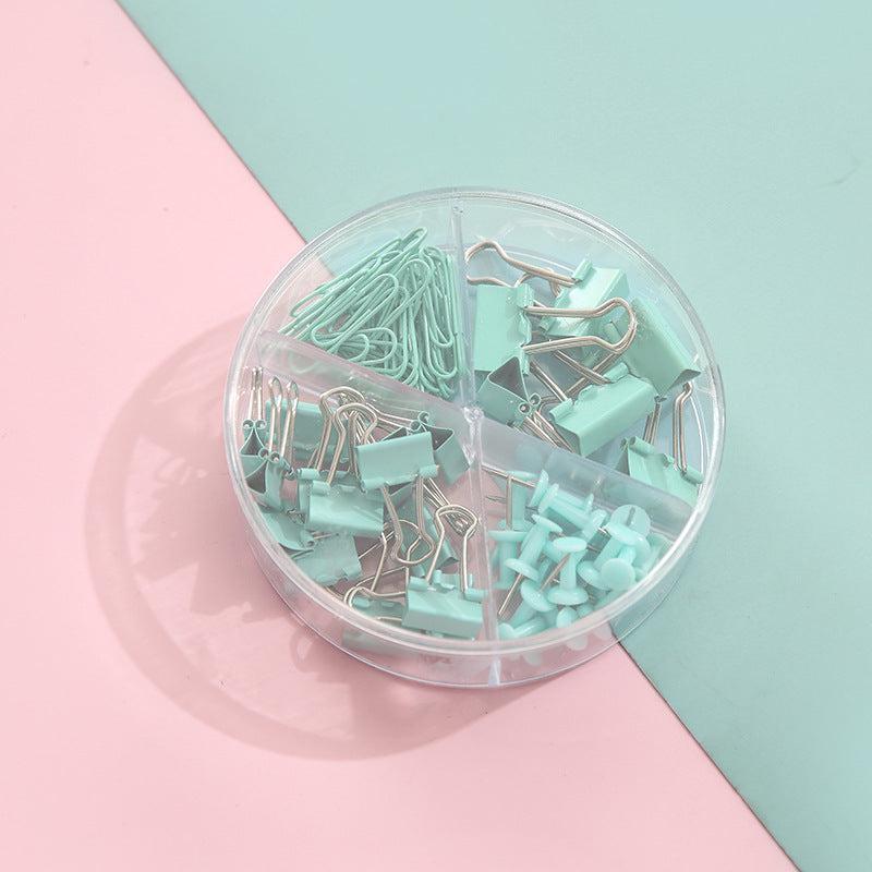 72pcs Binder Clips Paper Clamp Push Pins with Box Holder Office School