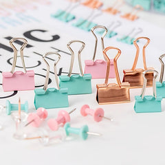 72pcs Binder Clips Paper Clamp Push Pins with Box Holder Office School