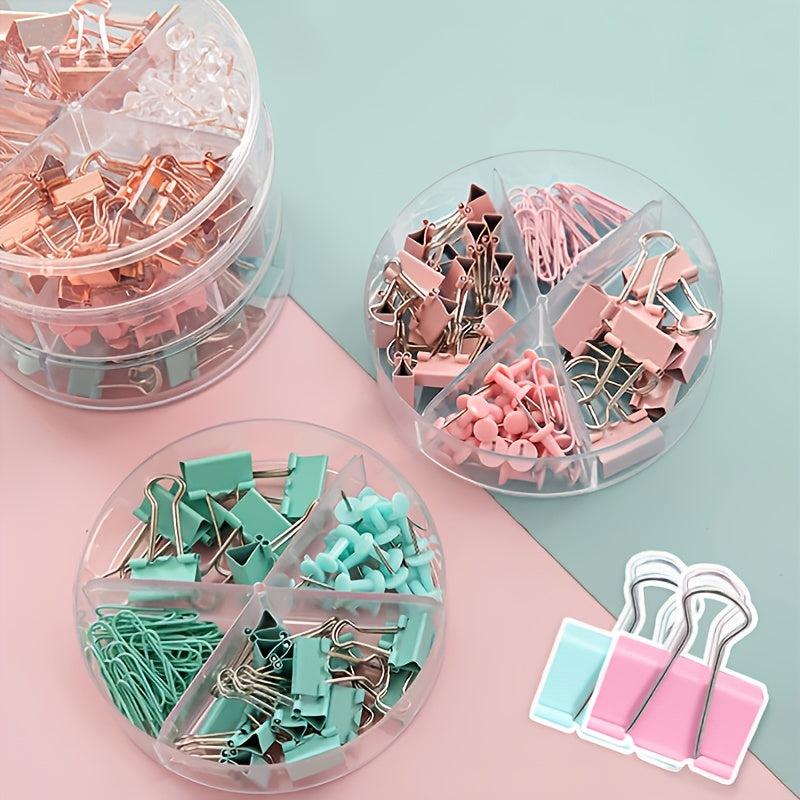 72pcs Binder Clips Paper Clamp Push Pins with Box Holder Office School