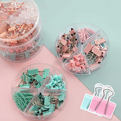72pcs Binder Clips Paper Clamp Push Pins with Box Holder Office School