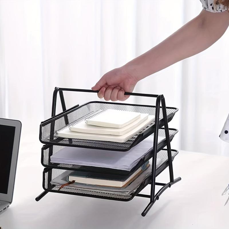 Three-Layer Metal File Folder Storage Box A4 Size