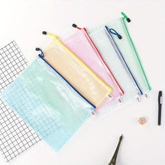 5pcs Mesh Zipper Pouch Waterproof Bags 5 Colors Travel Storage
