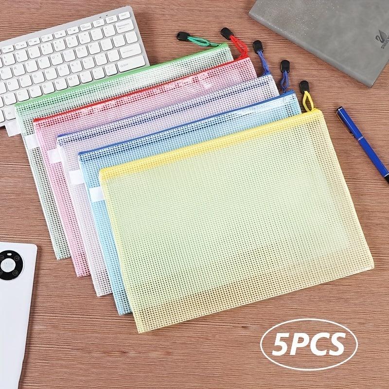 5pcs Mesh Zipper Pouch Waterproof Bags 5 Colors Travel Storage
