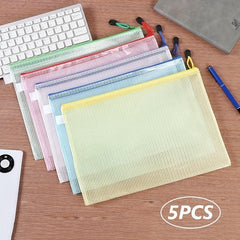 5pcs Mesh Zipper Pouch Waterproof Bags 5 Colors Travel Storage