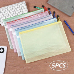 5pcs Mesh Zipper Pouch Waterproof Bags 5 Colors Travel Storage