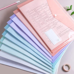 10pcs Transparent File Bag Student Storage PP Snap Button