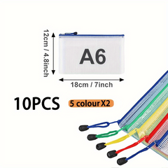 10pcs Multicolor Mesh Waterproof Zipper File Bags for Documents & Envelopes