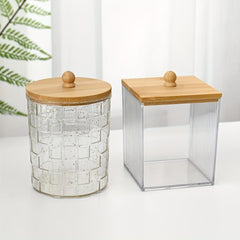 Bamboo Lid Desktop Storage Box Set Acrylic Golden Embellished Textured Office