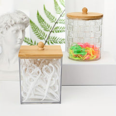 Bamboo Lid Desktop Storage Box Set Acrylic Golden Embellished Textured Office