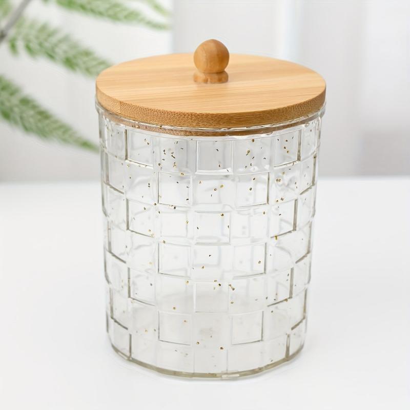 Bamboo Lid Desktop Storage Box Set Acrylic Golden Embellished Textured Office
