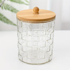 Bamboo Lid Desktop Storage Box Set Acrylic Golden Embellished Textured Office