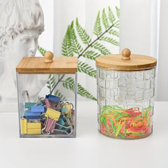 Bamboo Lid Desktop Storage Box Set Acrylic Golden Embellished Textured Office