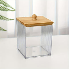 Bamboo Lid Desktop Storage Box Set Acrylic Golden Embellished Textured Office